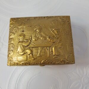 Vintage Brass Box Decorative Embossed Hinged Trinket Jewelry Keepsake‎ Japan